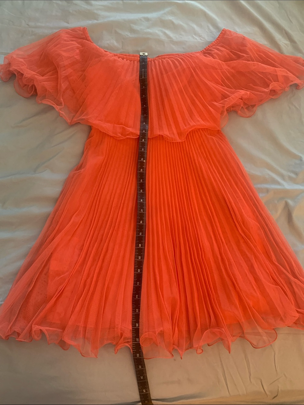 BCBGMaxAzria Coral Pleated Off-Shoulder Ruffle Dress | Petite Fit- New With Tag